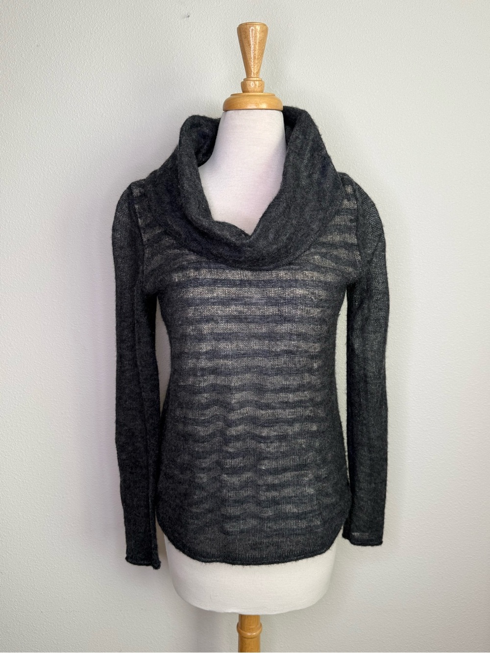 Anthro Moth Sweater Charcoal Sheer Cowl Neck Layered Striped Draped Neckline